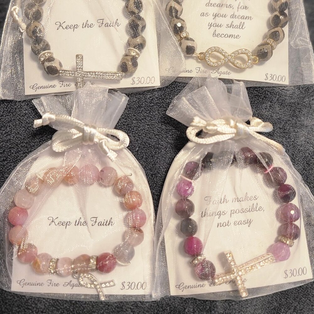 NWT Genuine Fire Agate with Inspirational Quotes Bracelets.